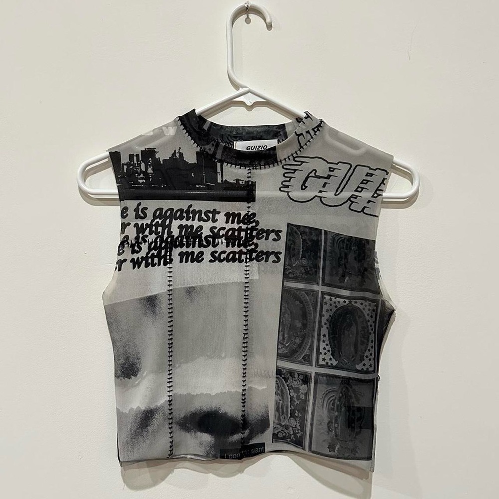 DANIELLE GUIZIO print mesh top 🤍 - size Small - crop tank -